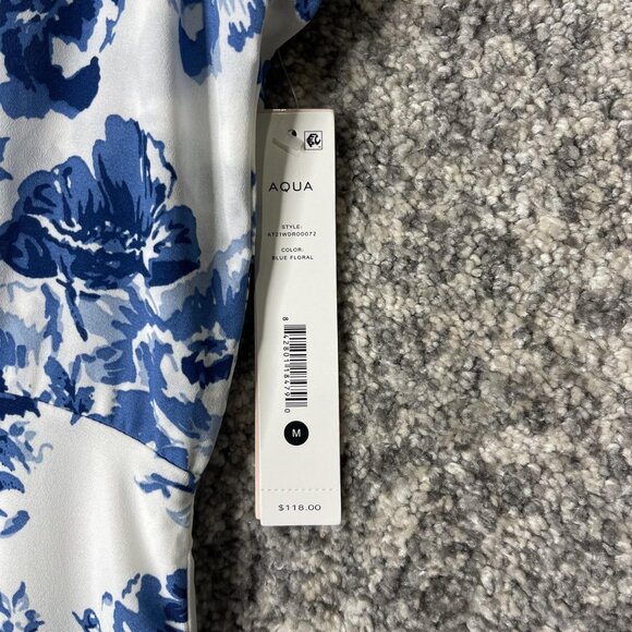 AQUA Dress Womens Medium Blue Floral Tie Strap Maxi Ruffle Hem Summer NWT - Picture 3 of 9